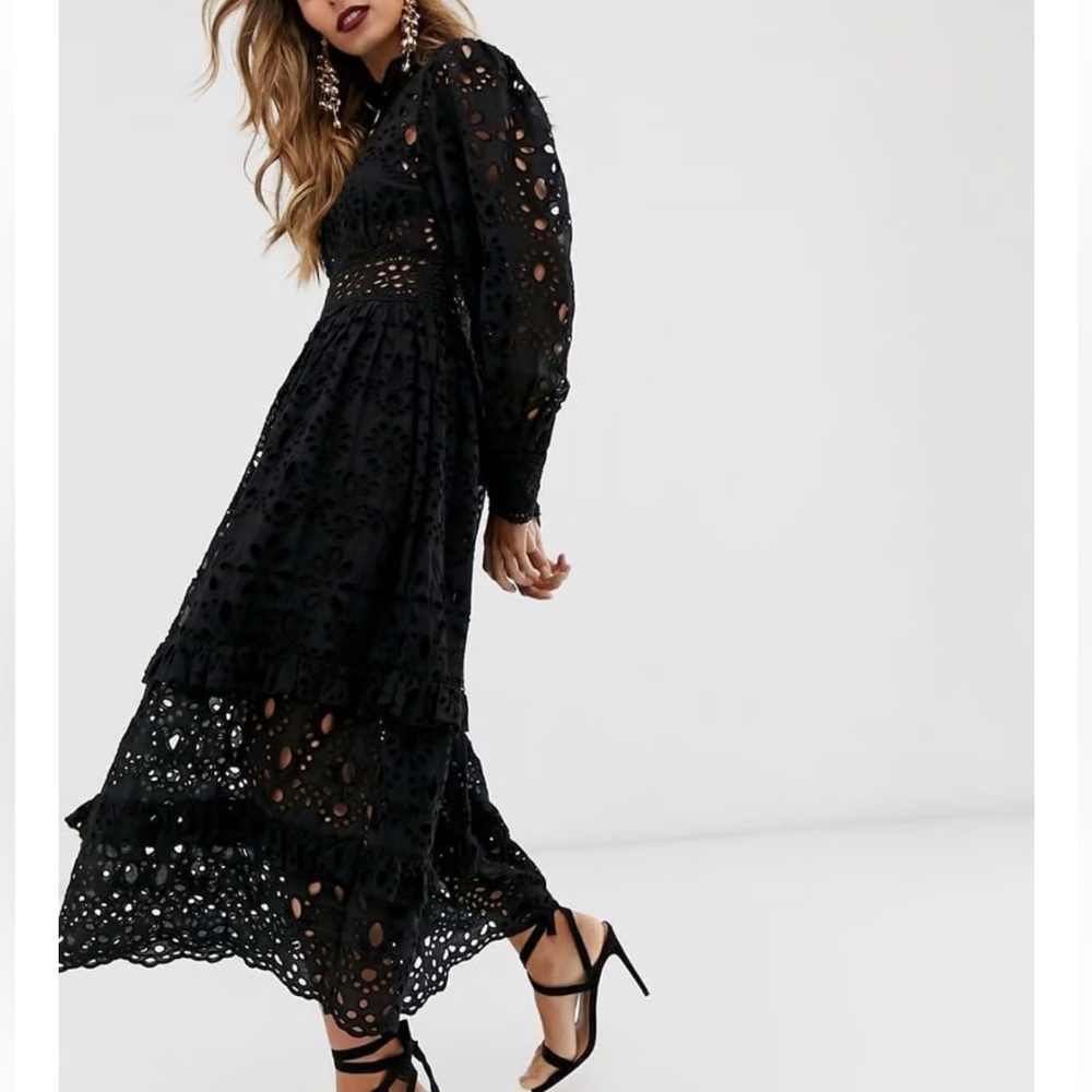 ASOS EDITION Balloon Sleeves Broderie Midi Dress - Picture 4 of 7